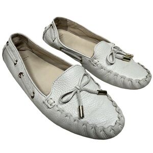 Cole Haan White Leather Driving Loafers Moc Toe Bow Size 7.5